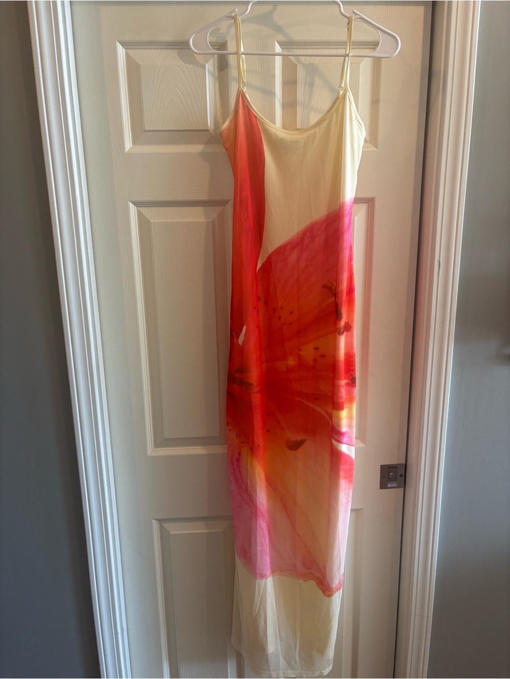 Peppermayo Cream Maxi Slip Dress with Coral-Pink Floral Print - Picture 4 of 4